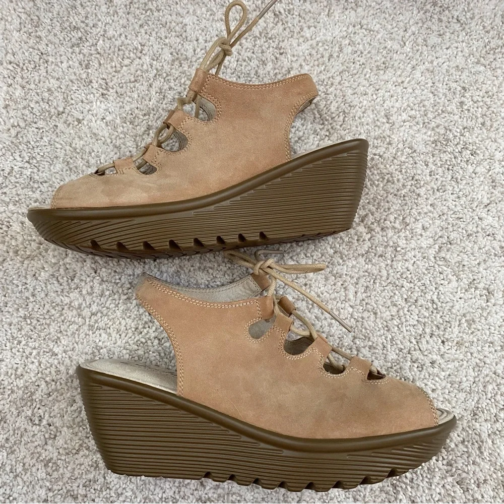 Skechers Lace Up Suede Leather Wedge Sandals